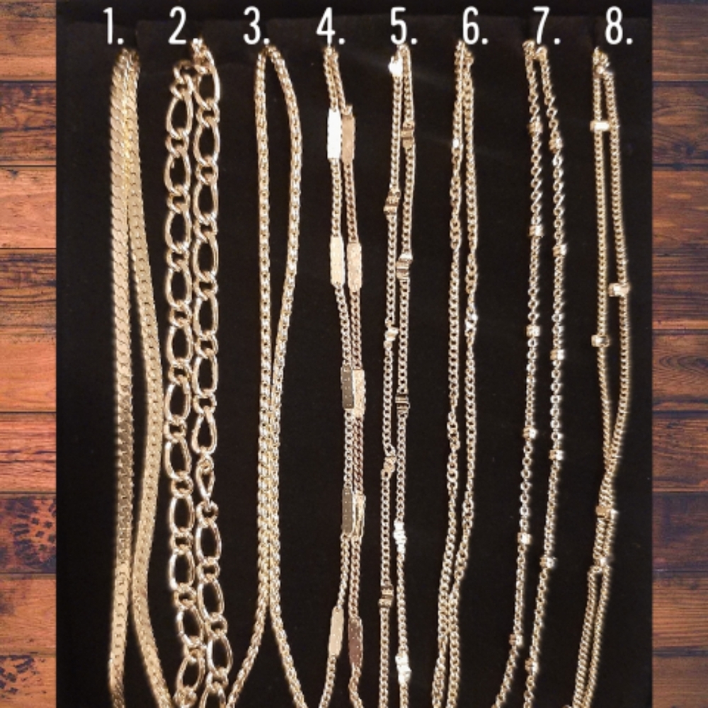 NWT 14k gold plated necklaces 8 different styles lobster claw closure 18" long